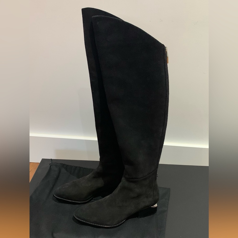 New Alexander Wang Sigrid Black Suede Tall Boots Cut out Heel Shoes - Picture 2 of 16